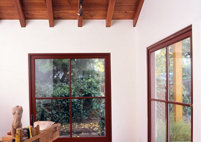 Artists Studio windows and wood beam ceiling