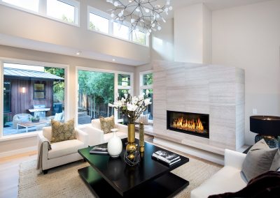 Courtyard House living room with fireplace